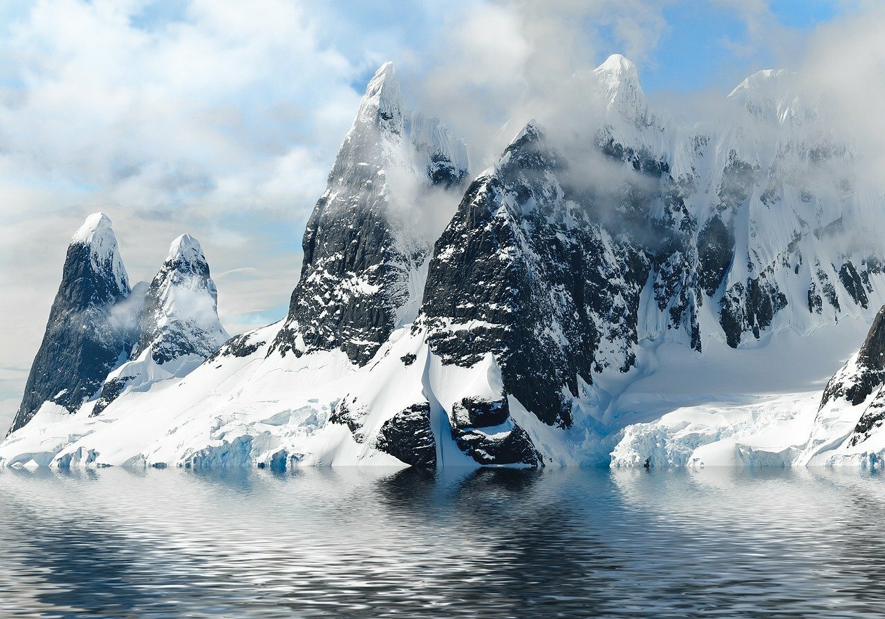 mountain, winter, water